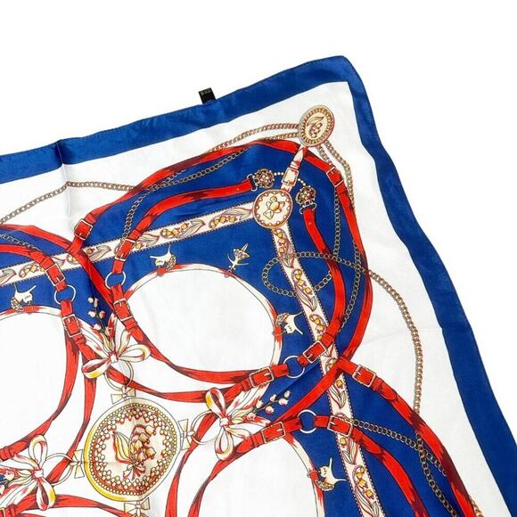 2/$30 NEW Cream Red Blue Nautical Antique Gold Baroque Printed Fashion Scarf - Picture 5 of 9